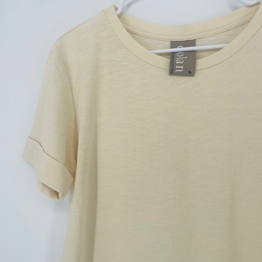 dolan Left Coast Collection Cream Linen Blend Pleated Hem T-Shirt Top Womens - Picture 3 of 8